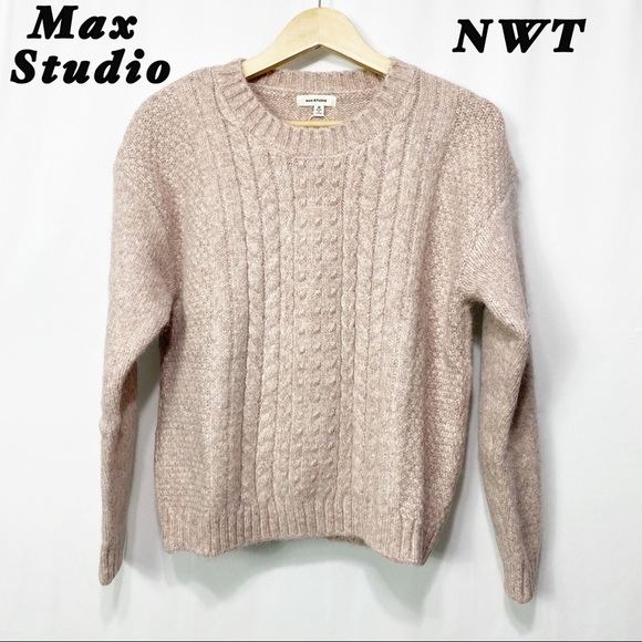 NWT-Max Studio Oatmeal Cable Knit Sweater M - Picture 2 of 12